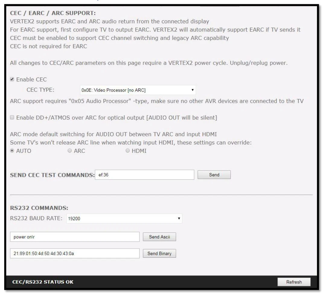 HDfury Vertex 2 – Serwer WWW – sekcja CEC / RS232